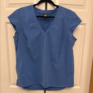 Eddie Bauer Blue V-Neck Short Sleeve Blouse